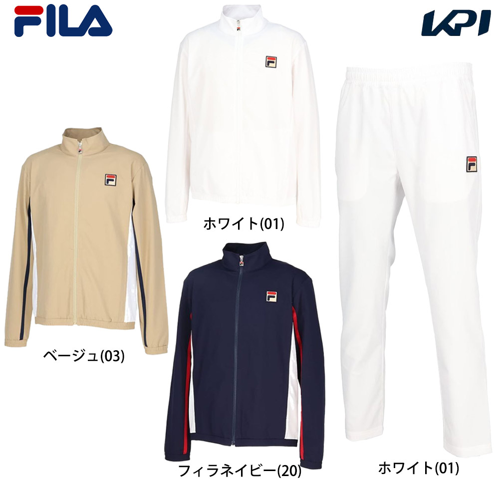 フィラ FILA テニスウェア メンズ   「上下セット」ジャケットVM5710＋パンツ VM5711 ホワイト VM5710-VM5711-01 2024FW