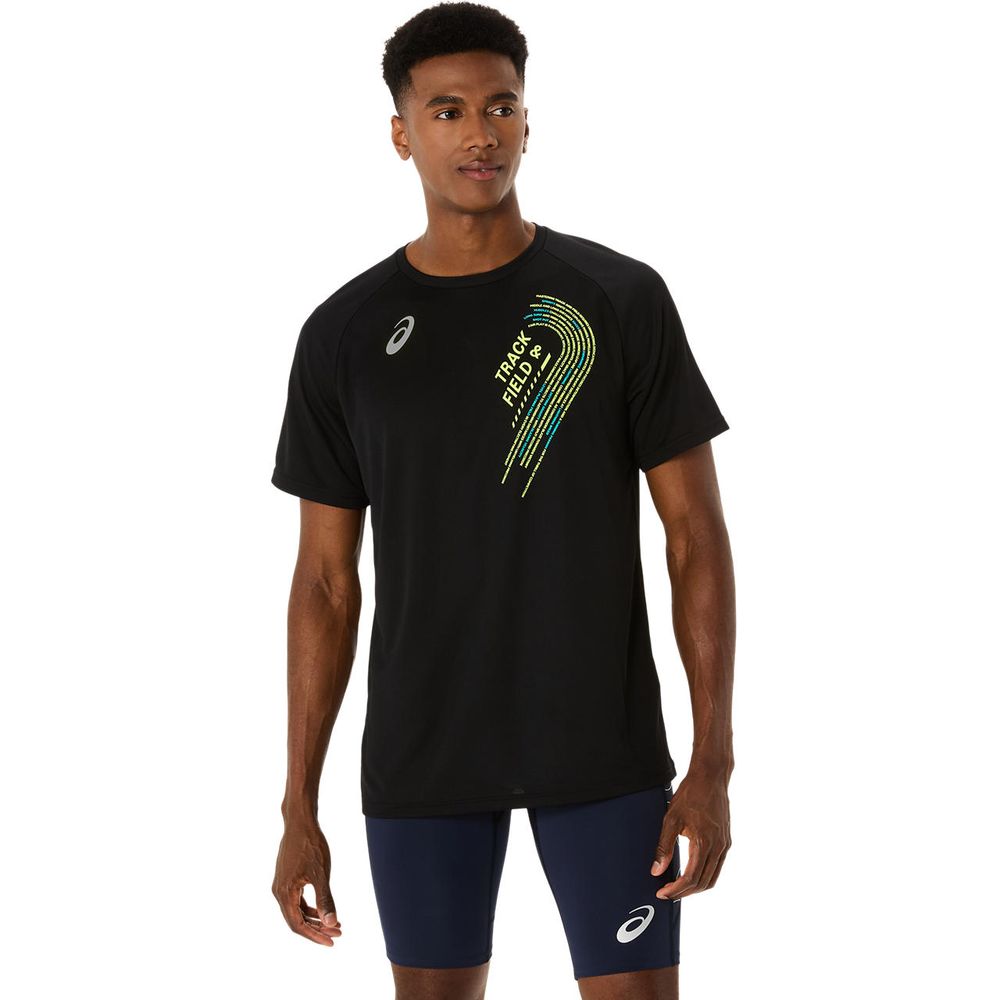 アシックス asics 陸上ウェア メンズ   トラックプラクティスグラフィック半袖シャツ 2091A749-001 2025SS