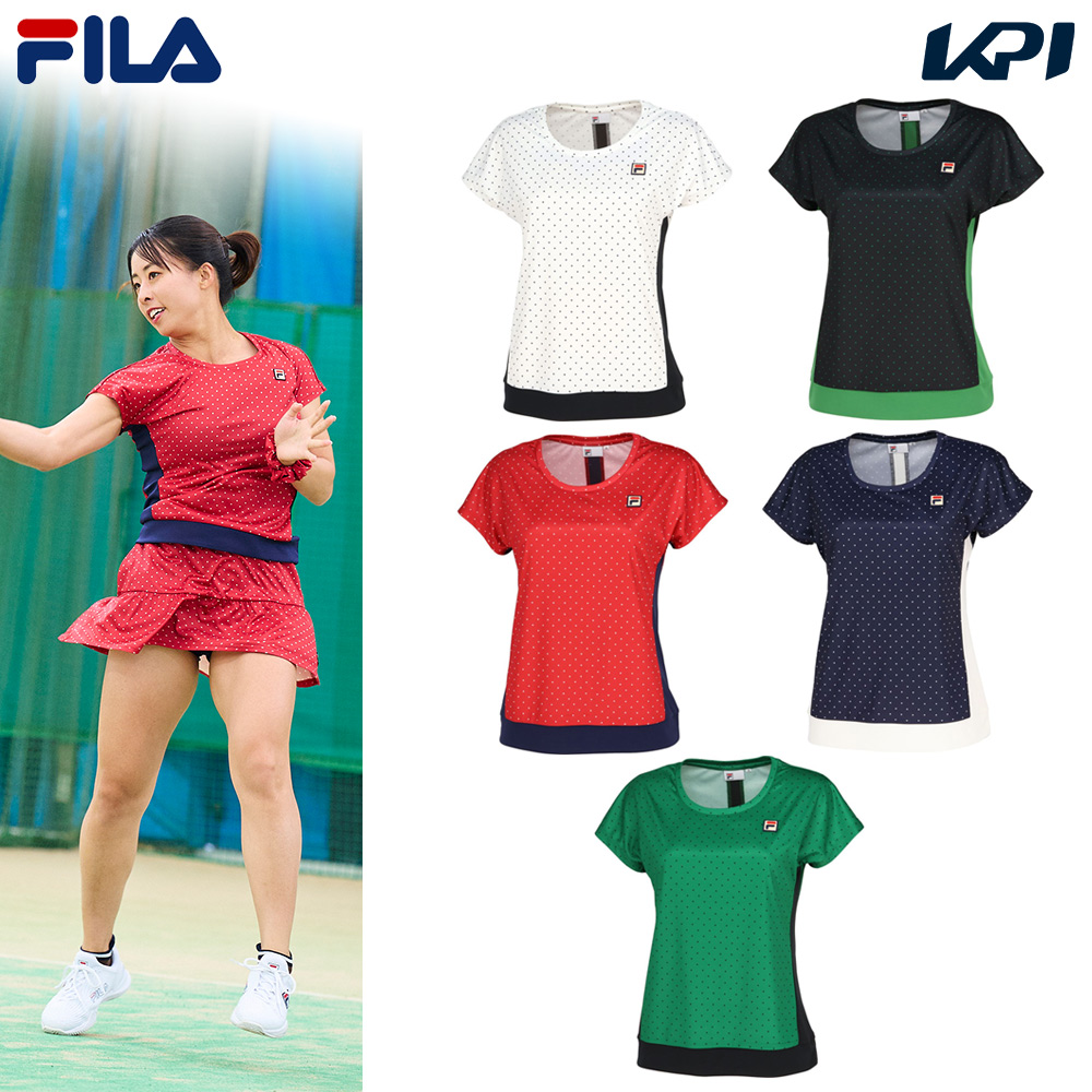 フィラ FILA テニスウェア レディース ゲームシャツ サイドライン スクエアドット クルーネック Tシャツ VL2715 2023FW