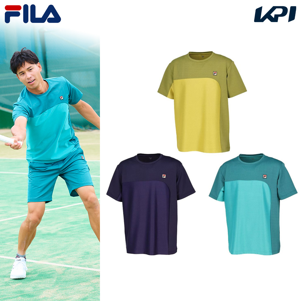 フィラ FILA テニスウェア メンズ ゲームシャツ デニムニット クルーネックTシャツ VM5624 2023FW｜kpi24