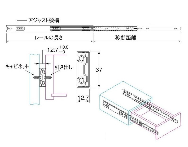 人気商品！】Kレバー スライドレール KP(3段引・引抜タイプ)400mm(A110-400) 1組 金物、部品 