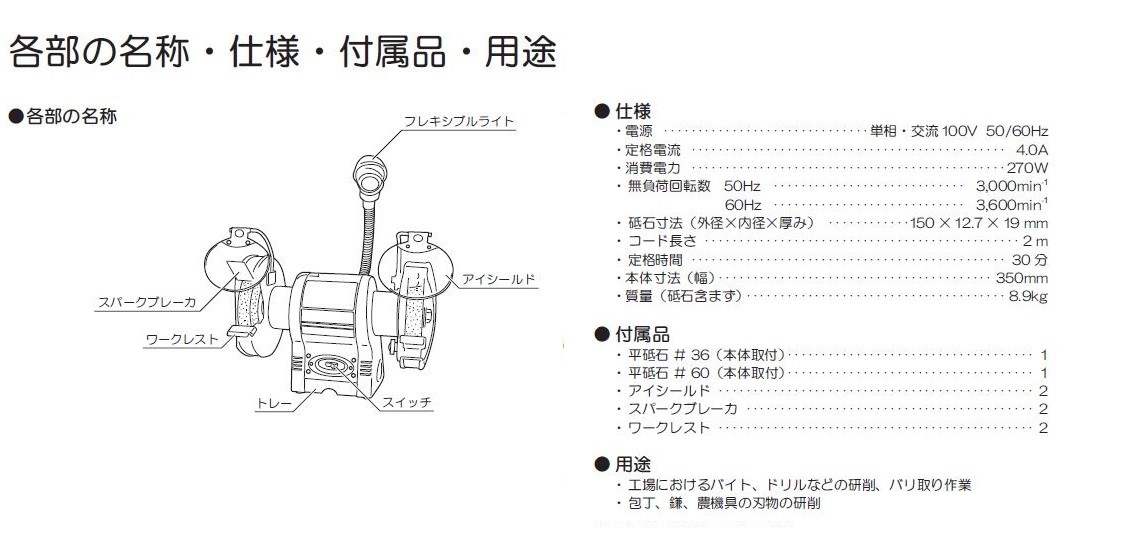 RYOBI (京セラ) 両頭グラインダー TG-61 本体 (単品) 乾式 【632550A