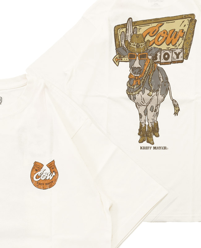 クリフメイヤー KRIFF MAYER メンズ ユニセックス 半袖 Tシャツ バックプリント アニマル 汗染み防止 撥水防汚 カジュアル アメカジ ウェットプロテクト T 牛 | KRIFF MAYER | 01