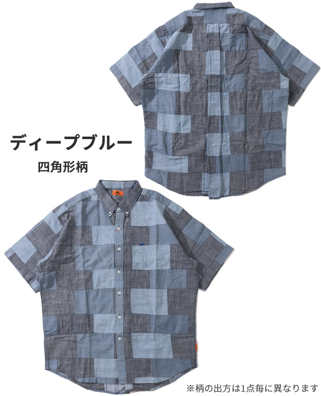 クリフメイヤー KRIFF MAYER メンズ 半袖シャツ ユニセックス ボタンダウン 綿100 軽量 ワイド アメカジ 総柄 父の日 デニム パッチワーク リラックス シャツ | KRIFF MAYER | 01
