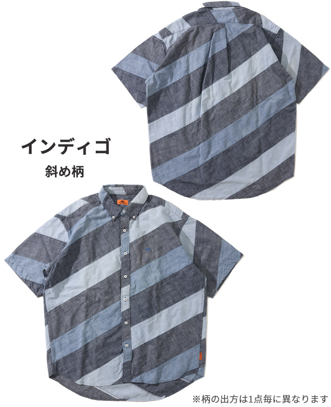 クリフメイヤー KRIFF MAYER メンズ 半袖シャツ ユニセックス ボタンダウン 綿100 軽量 ワイド アメカジ 総柄 父の日 デニム パッチワーク リラックス シャツ | KRIFF MAYER | 02