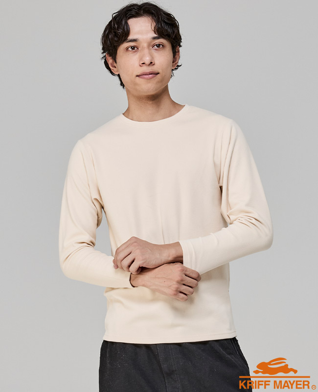 クリフメイヤー KRIFF MAYER メンズ レディース ユニセックス 長袖 Tシャツ ロンT 暖かい 無地 ストレッチ 防寒 微起毛 もちのび クルーネック インナー | KRIFF MAYER | 01