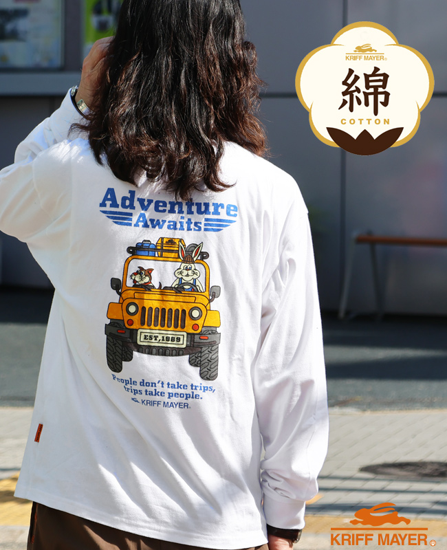 クリフメイヤー KRIFF MAYER メンズ ユニセックス Tシャツ 綿100 コットン カジュアル アメカジ クリフ ラビット ロンT 車 | KRIFF MAYER | 01