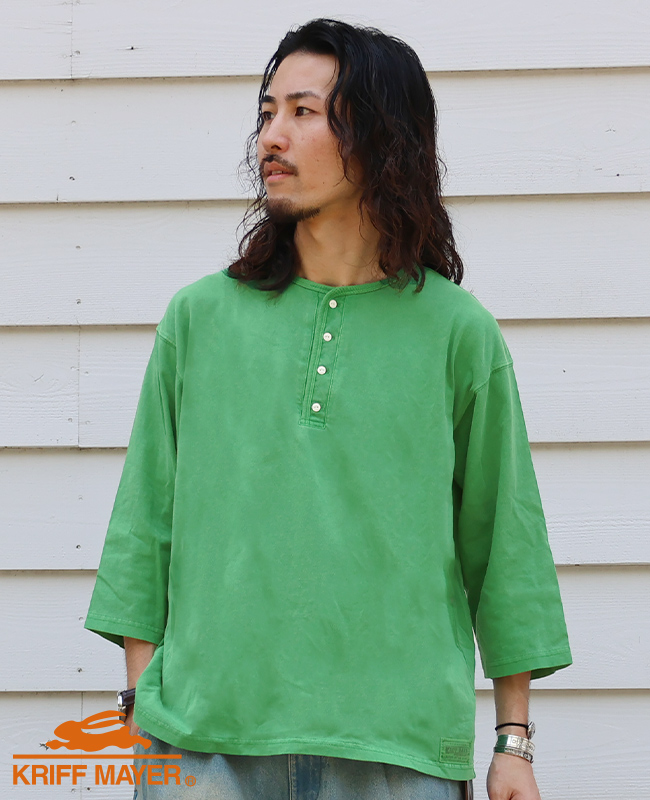 クリフメイヤー KRIFF MAYER メンズ ユニセックス ヘンリーネック 無地 ヴィンテージライク ピグメント 綿100 春 夏 秋 ピグメント 七分袖 ヘンリー Tシャツ | KRIFF MAYER | 04