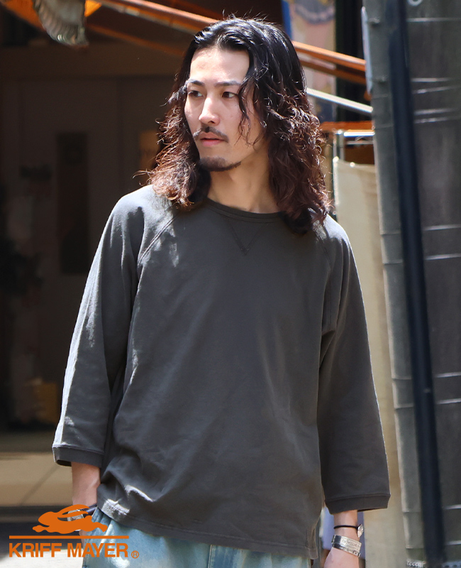 クリフメイヤー KRIFF MAYER メンズ ユニセックス 無地 ヴィンテージライク 綿100 コットン 春 夏 ピグメント 七分袖 ラグラン Tシャツ | KRIFF MAYER | 01