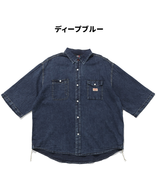 クリフメイヤー KRIFF MAYER メンズ ユニセックス 半端袖 デニムシャツ 2oz 超軽量 インディゴ 無地 ヴィンテージ風 春 夏 エアーライトデニム5分袖ワークシャツ | KRIFF MAYER | 01