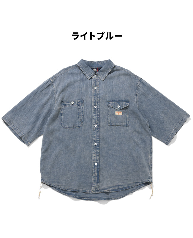 クリフメイヤー KRIFF MAYER メンズ ユニセックス 半端袖 デニムシャツ 2oz 超軽量 インディゴ 無地 ヴィンテージ風 春 夏 エアーライトデニム5分袖ワークシャツ | KRIFF MAYER | 02