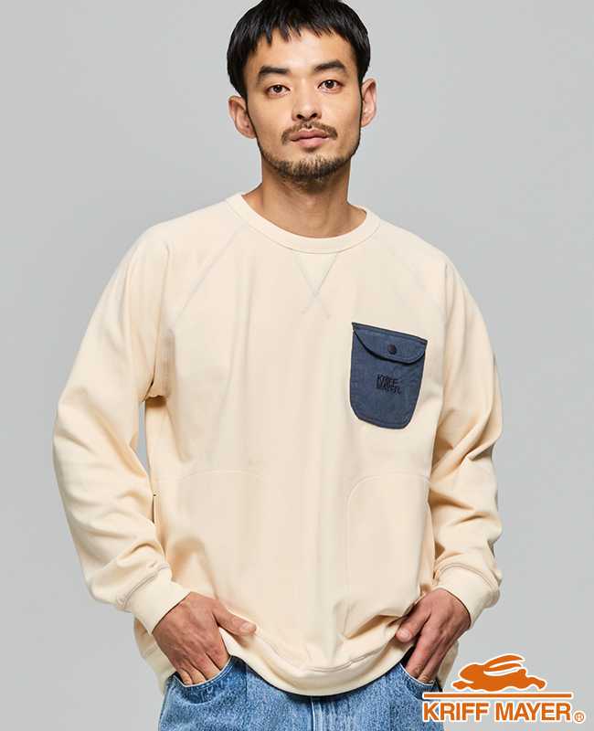 クリフメイヤー KRIFF MAYER メンズ ユニセックス ストレッチ 長袖 Tシャツ ポケット 刺繍 保温 起毛 秋 冬 もちのびドロストスウェットT | KRIFF MAYER | 01