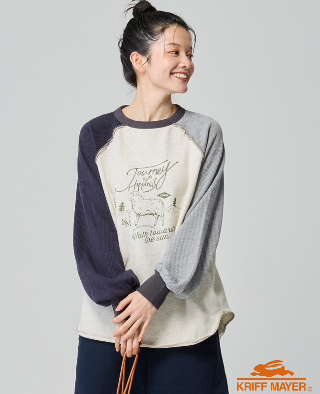 クリフメイヤー レディース KRIFF MAYER LADYS ロンT トップス ゆったり カジュアル サーマル ワッフル のび~る 裏毛 異素材 切替 スウェット | KRIFF MAYER Lady's Collection | 04