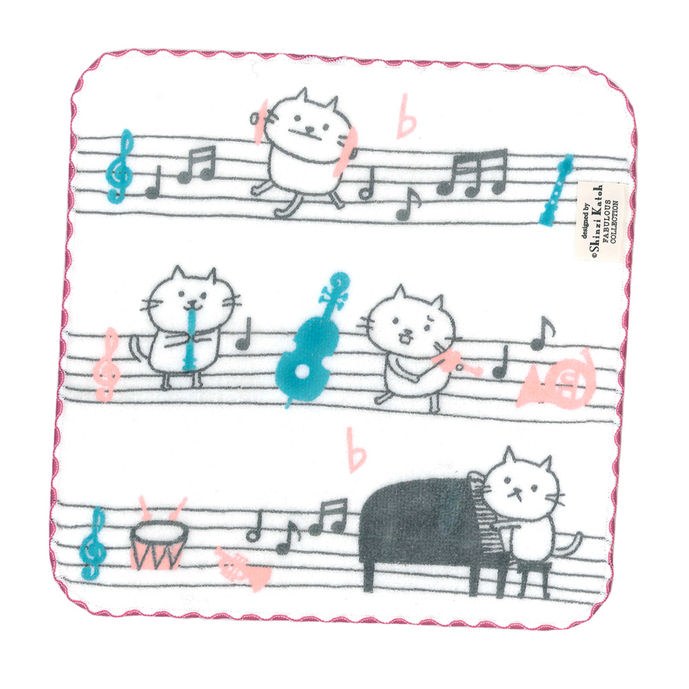 タオルハンカチ 子供 猫 ネコ 鳥 音楽 音符 合唱 コーラス 発表会 日本製 Shinzi Katoh トーンステップ 約23×23cm 泉州タオル シャーリング アウトレット 優｜ks-towel｜02