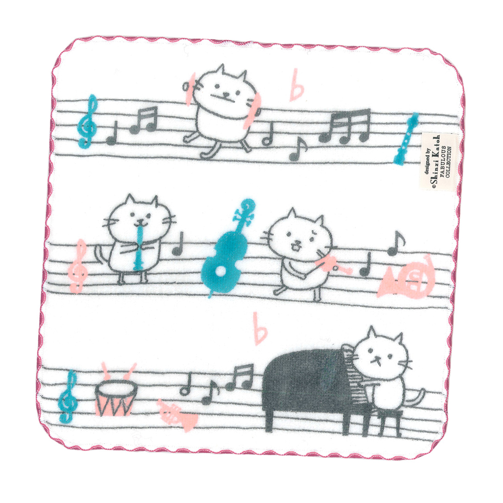 タオルハンカチ 子供 猫 ネコ 鳥 音楽 音符 合唱 コーラス 発表
