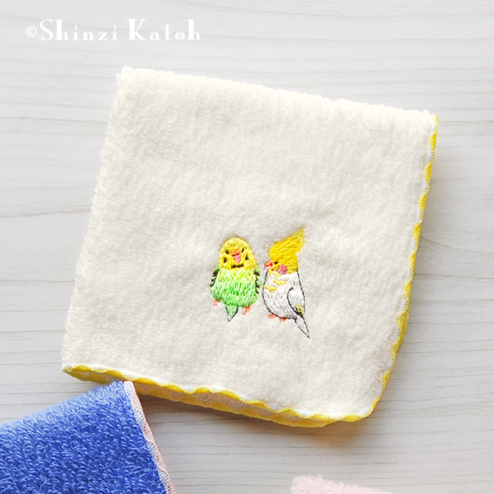 ハンカチタオル 文鳥 インコ シマエナガ 小鳥 プレゼント 刺繍 日本製