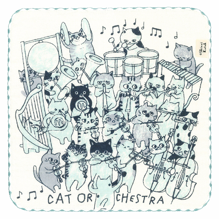 泉州タオル タオルハンカチ 音楽 楽器 猫 ねこ 日本製 綿100