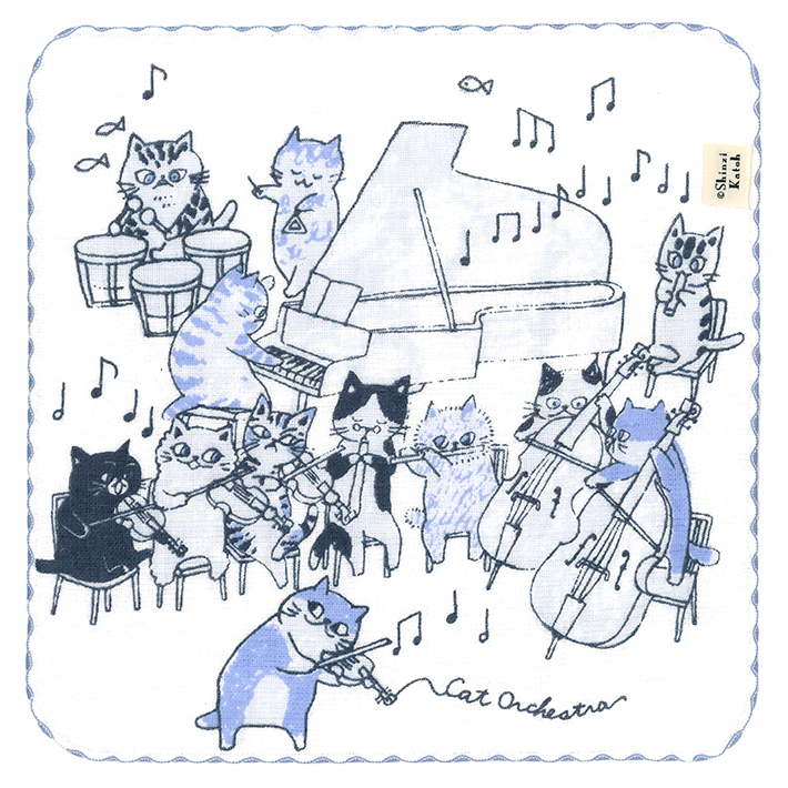 泉州タオル タオルハンカチ 音楽 楽器 猫 ねこ 日本製 綿100