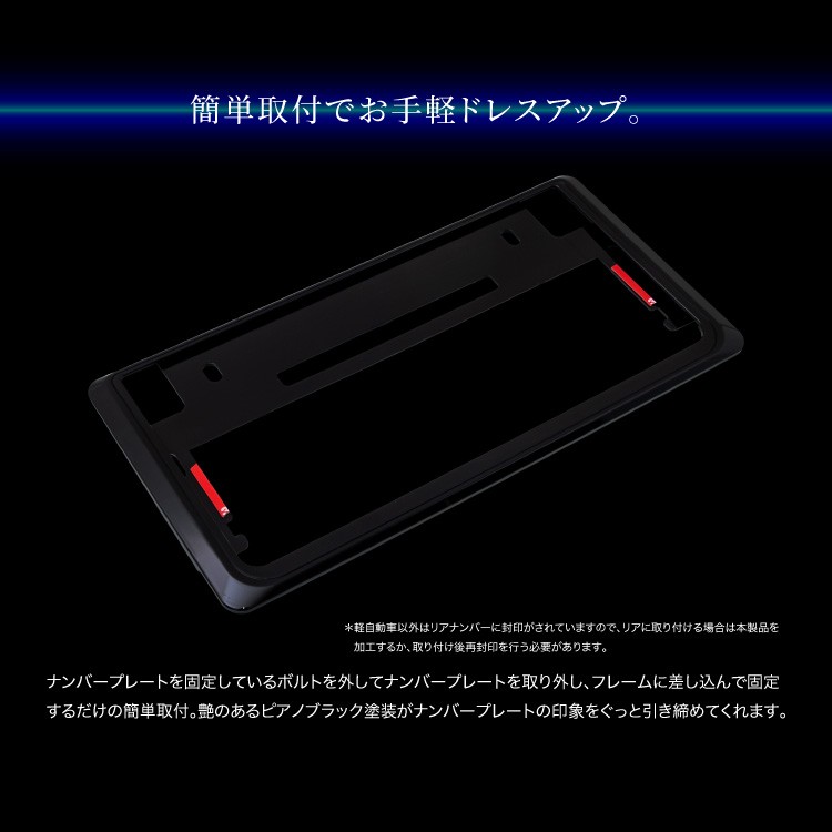 ナンバーフレーム ピアノブラック 1枚 汎用ナンバープレート 普通車 軽