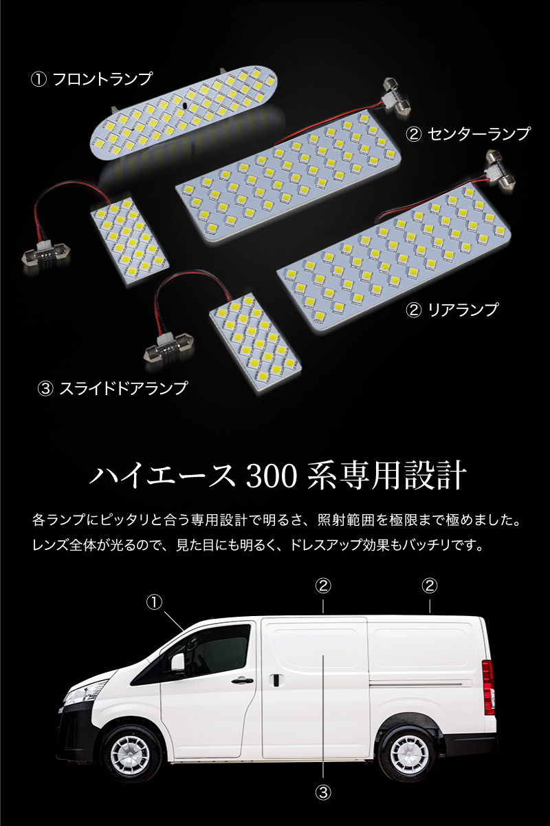 トヨタ ハイエース 300系 LED ルームランプ 5pセット フロント