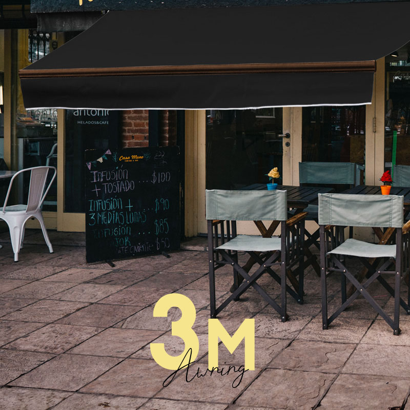 オーニングテント 3M 張出 2m 巻き取り式 防水 格納式 手動 茶フレーム