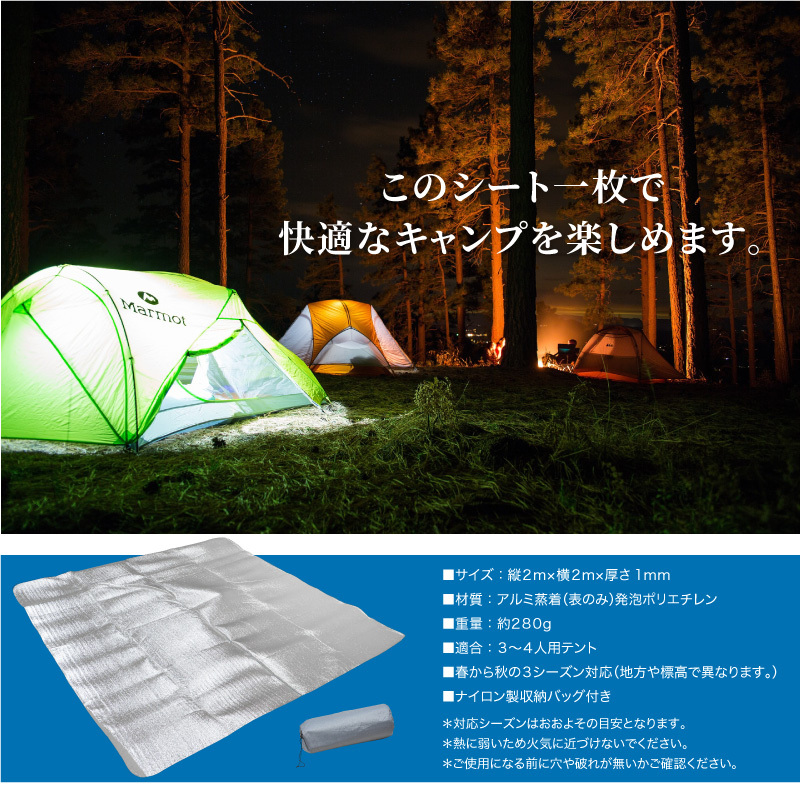 レジャーシート 薄手 大判 アルミシート 200×200 厚さ1mm 断熱シート