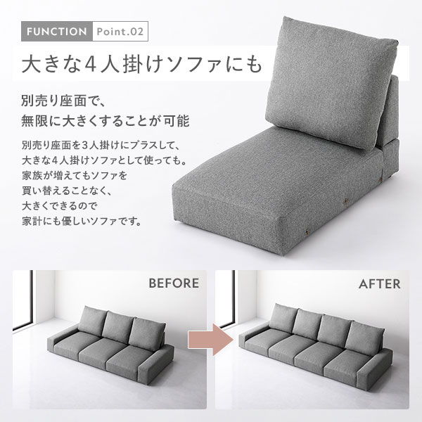 ローソファ フロアソファ 2人掛け ライトグレー 幅119cm 2P シンプル