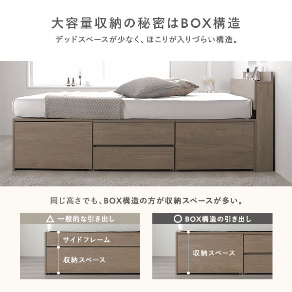 宮付 チェスト ベッド ショート丈セミシングル シャビーオーク ベッド