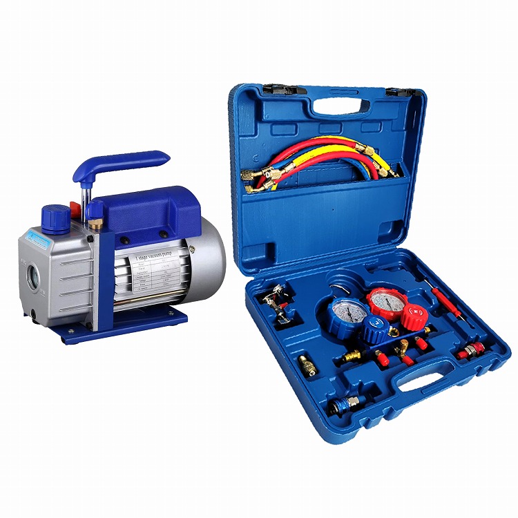 エアコンガスチャージ 真空ポンプ 排気速度60L 2点セット R22 R134a エアコンガスチャージ 真空ポンプ 排気速度60L 2点セット R22 R134a