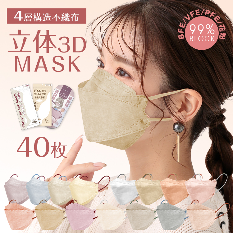 マスク 立体マスク 立体 3Dマスク 不織布 40枚 4層 99%カット 大人用