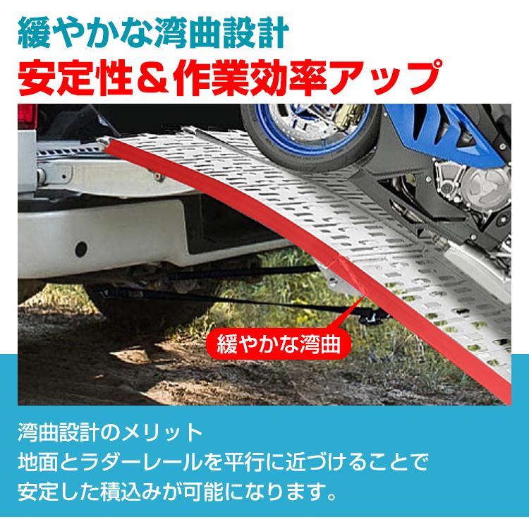 ラダーレール 折りたたみ 二つ折り 軽量 アルミブリッジ アルミラダーレール アルミスロープ ベルト付き アルミ スロープ 歩み板 バギー バイク  農機具 ny477