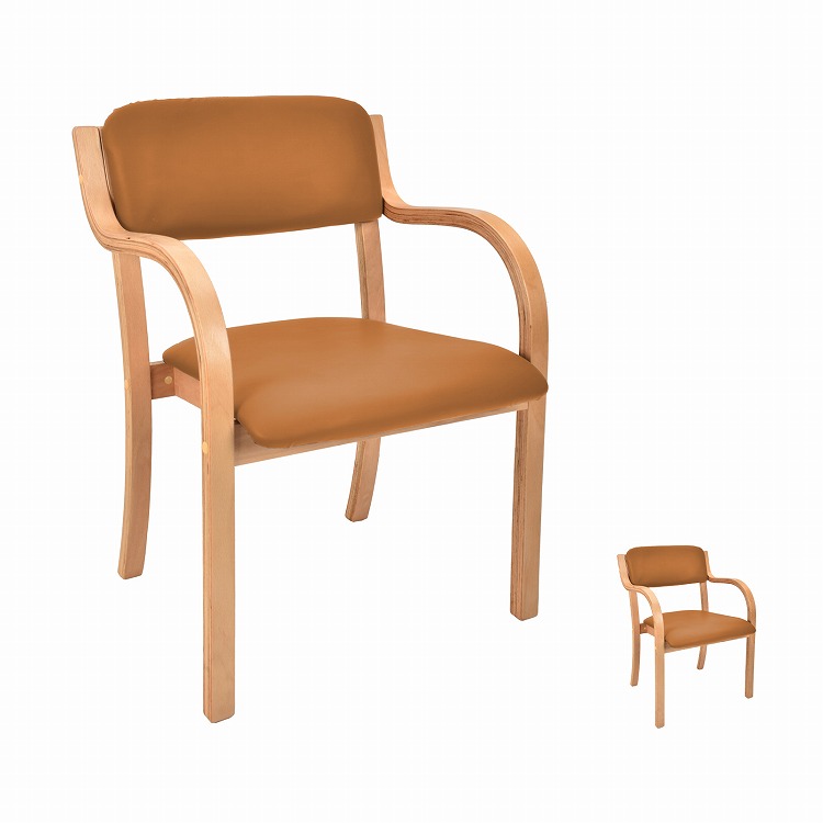 ダイニングチェア 2脚セット 介護椅子 肘付き 木製 レザー 肘掛け椅子