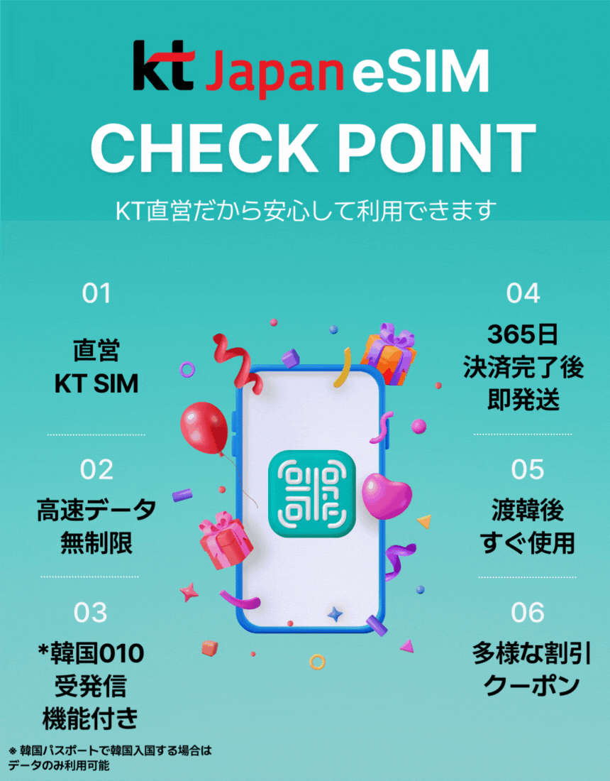 KT Japan eSIMのメリットを示したインフォグラフィック
