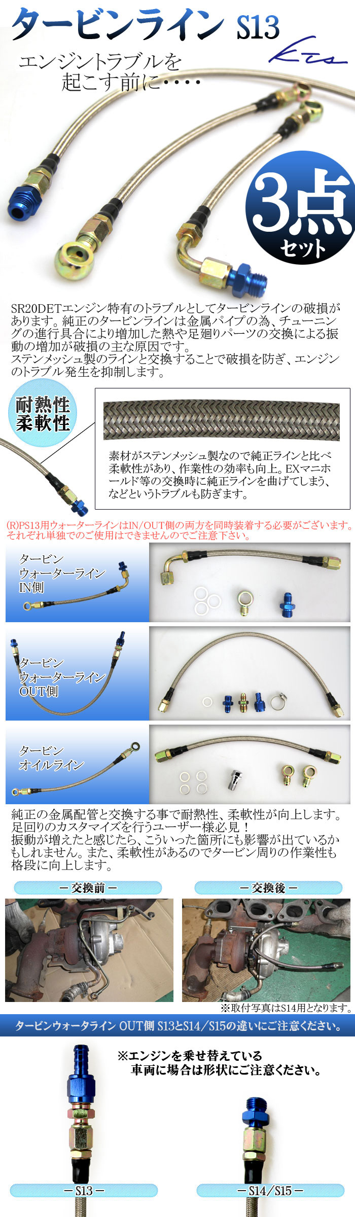 KTS ステンメッシュターボライン 3点セット シルビア/180SX PS13/RPS13