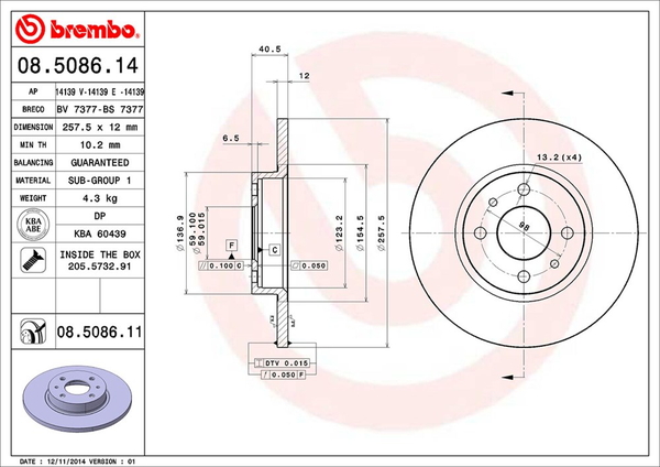 brembo ブレーキローター 左右セット 08.5086.11 フィアット 500 500C