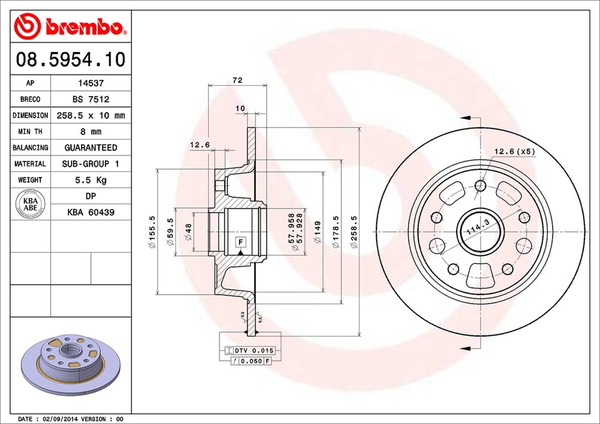 ブレンボ ブレーキディスク リア左右セット ユーノス300 MA8PE/MAEPE 08.5954.10 brembo BRAKE DISC ブレーキローター ディスクローター｜ktspartsshop｜02