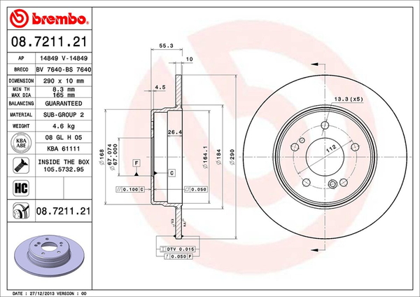 brembo ブレンボ ブレーキディスク リア左右セット Cクラス W203 