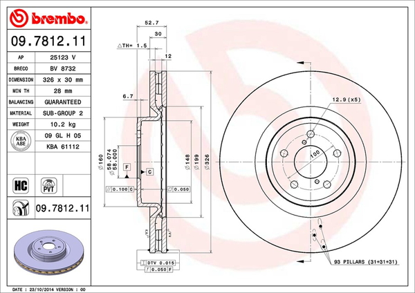 ブレンボ ブレーキディスク フロント左右セット インプレッサWRX STi GDB 09.7812.11 取付セット brembo BRAKE DISC ブレーキローター ディスクローター｜ktspartsshop｜02