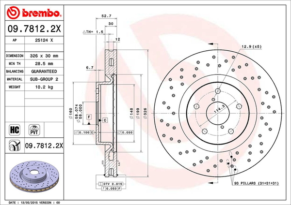 ブレンボ エクストラブレーキディスク フロント左右セット インプレッサWRX STi GDB 09.7812.2X brembo XTRA BRAKE  DISC ブレーキローター ディスクローター