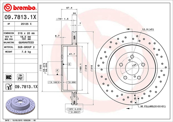 ブレンボ エクストラブレーキディスク リア左右セット インプレッサWRX STi GDB 09.7813.1X 取付セット brembo XTRA BRAKE DISC ブレーキローター