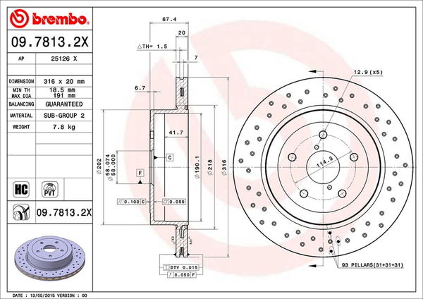 ブレンボ エクストラブレーキディスク リア左右セット インプレッサWRX STi GDB 09.7813.2X 取付セット brembo XTRA BRAKE DISC ブレーキローター