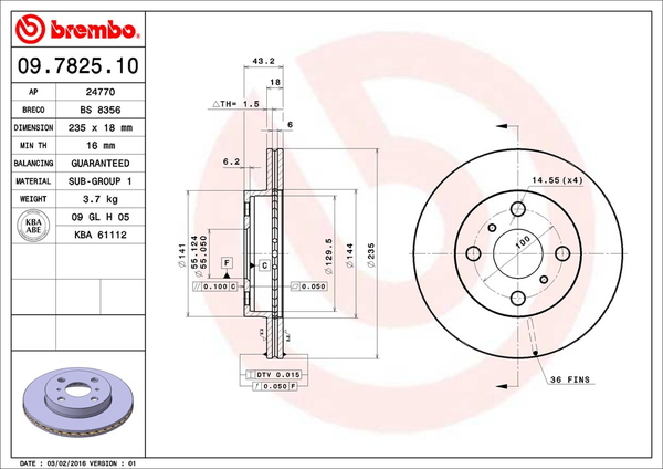 ブレンボ ブレーキディスク フロント左右セット プラッツ SCP11/NCP12 09.7825.10 brembo BRAKE DISC ブレーキローター ディスクローター