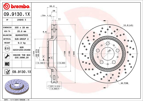 卸し売り購入 ブレンボ エクストラブレーキディスク フロント左右セット V70(II) SB5244AW/SB5254AW 09.9130.1X brembo XTRA BRAKE DISC ブレーキローター ディスクローター