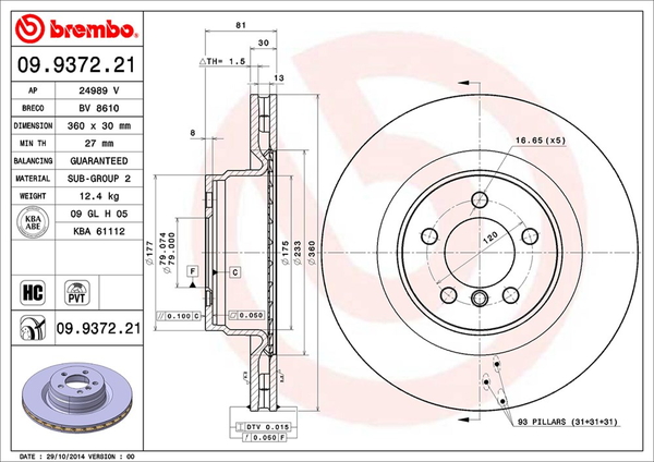 ブレンボ ブレーキディスク フロント左右セット レンジローバー ヴォーグ LM5S 09.9372.21 brembo BRAKE DISC ブレーキローター ディスクローター_1