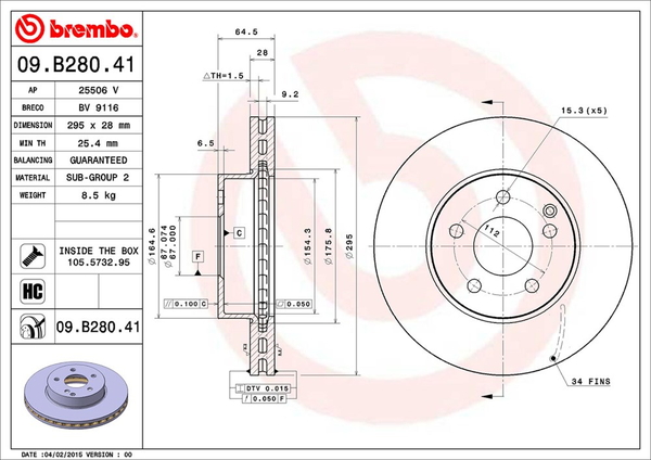 brembo ブレンボ ブレーキディスク フロント左右セット Cクラス W204 