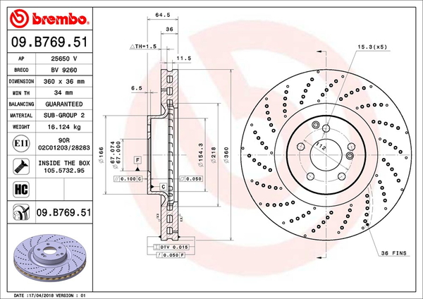 ブレンボ ブレーキディスク フロント左右セット Cクラス W204(ワゴン) 204277 09.B769.51 brembo BRAKE DISC ブレーキローター ディスクローター | brembo | 01