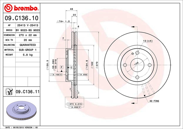 ブレンボ ブレーキディスク フロント左右セット ロードスター/ユーノスロードスター NB8C 09.C136.11 brembo BRAKE DISC ブレーキローター ディスクローター｜ktspartsshop｜02