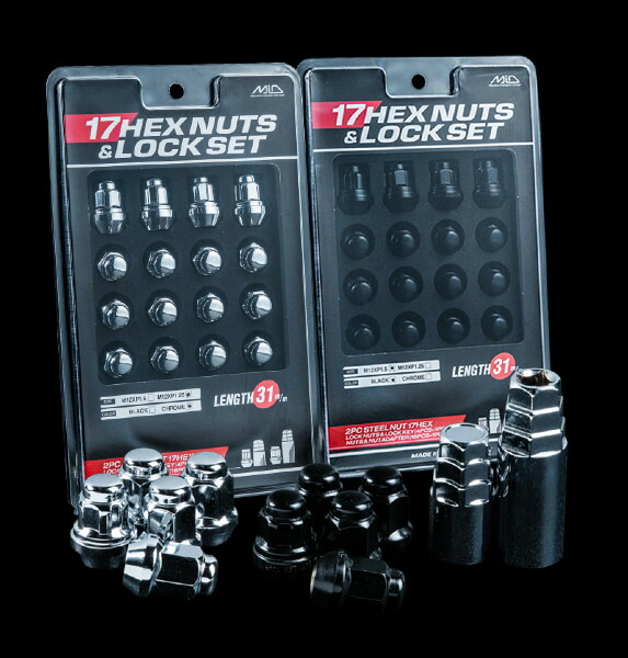 ホイールナット MID 17HEX スチールロックナット&ナットセット 24個セット 全長31mm M12 マルカサービス 24本セット 袋ナット 60°テーパー | マルカサービス | 01