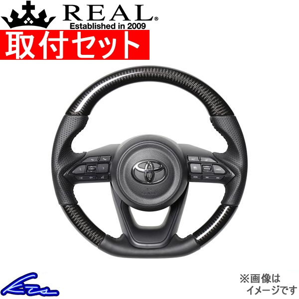 ヤリス 10系 210系 ステアリング レアル オリジナルシリーズ TYE-BKC-BK 取付セット REAL Dシェイプ 小径 ガングリップ YARiS ハンドル | REAL（車）