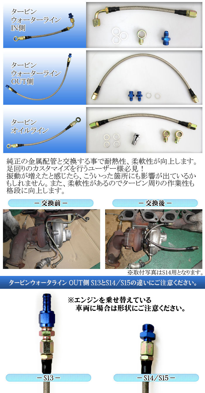 KTS シルビア S14 S15 ターボライン ステンメッシュタービンウォーター